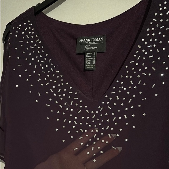 Frank Lyman Design Purple Sheath Dress with Flutter Sleeves - Picture 3 of 7